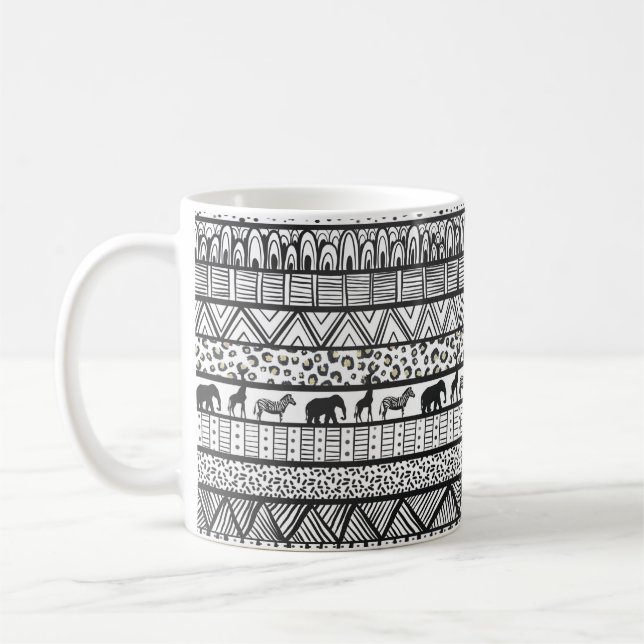Black White Tribal African Pattern Coffee Mug (Left)