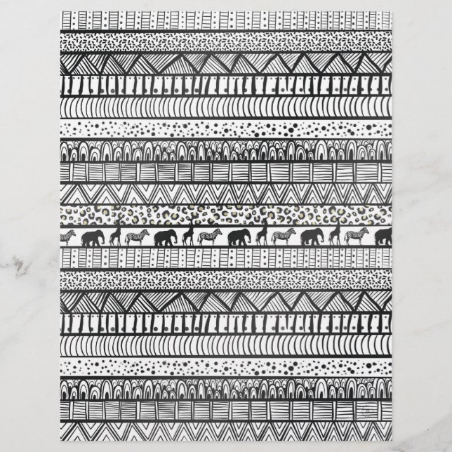 Black White Tribal African Pattern Custom Letterhead (Front)