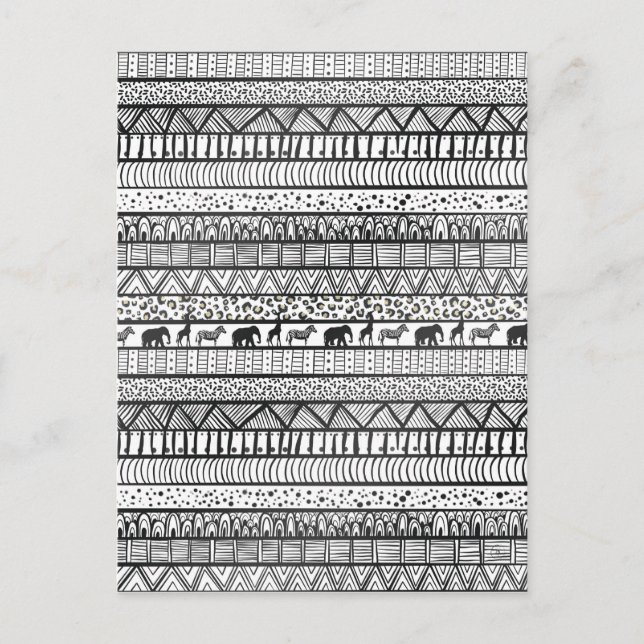 Black White Tribal African Pattern Holiday Postcard (Front)