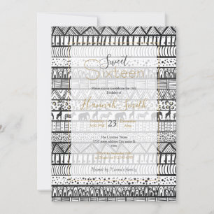 Black White Tribal African Pattern Invitation