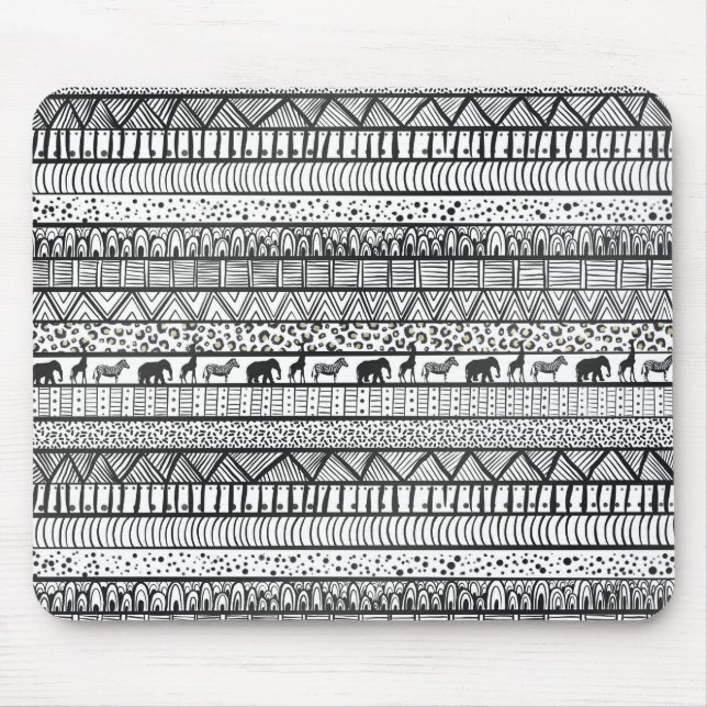 Black White Tribal African Pattern Mouse Mat (Front)