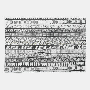 Black White Tribal African Pattern Tea Towel