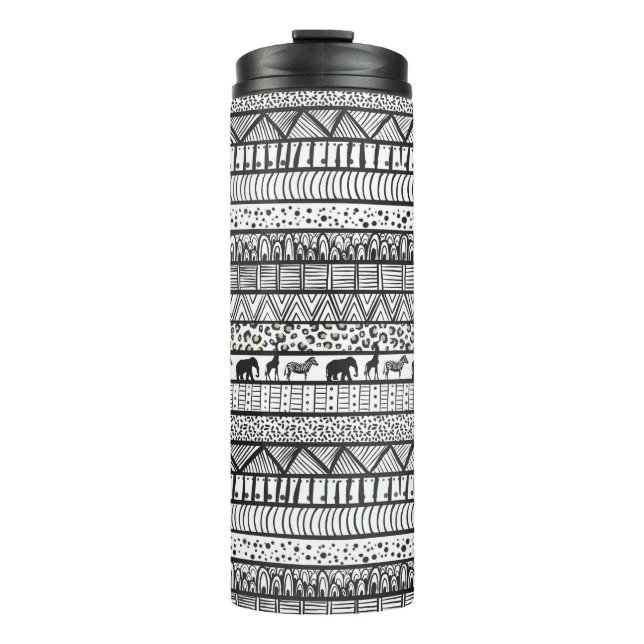 Black White Tribal African Pattern Thermal Tumbler (Front)