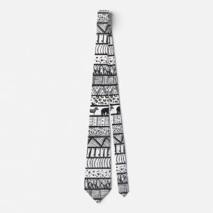 Black White Tribal African Pattern Tie