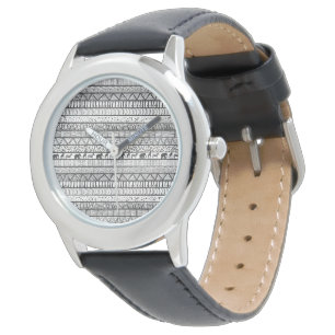 Black White Tribal African Pattern Trendy Design Watch