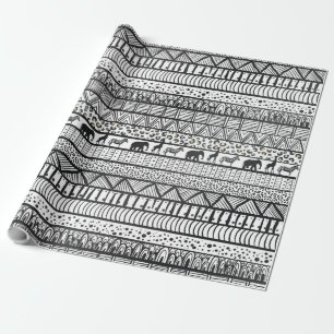 Black White Tribal African Pattern Trendy Design Wrapping Paper
