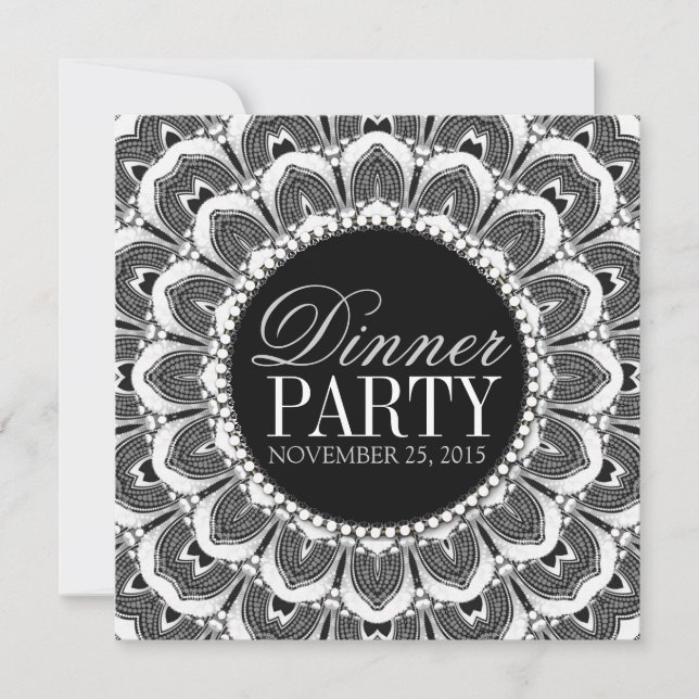 Black White Tribal Daisy Dinner Party Invitation (Front)