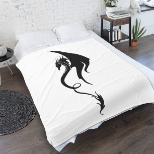 Black White Tribal Dragon Fleece Blanket