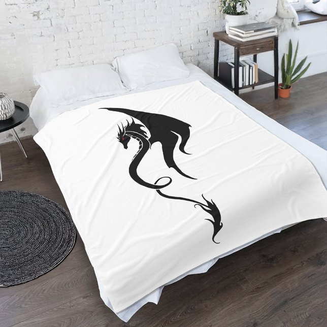 Black White Tribal Dragon Fleece Blanket (Creator Uploaded)