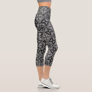 Black+White Tribal Geometric  Capri Leggings