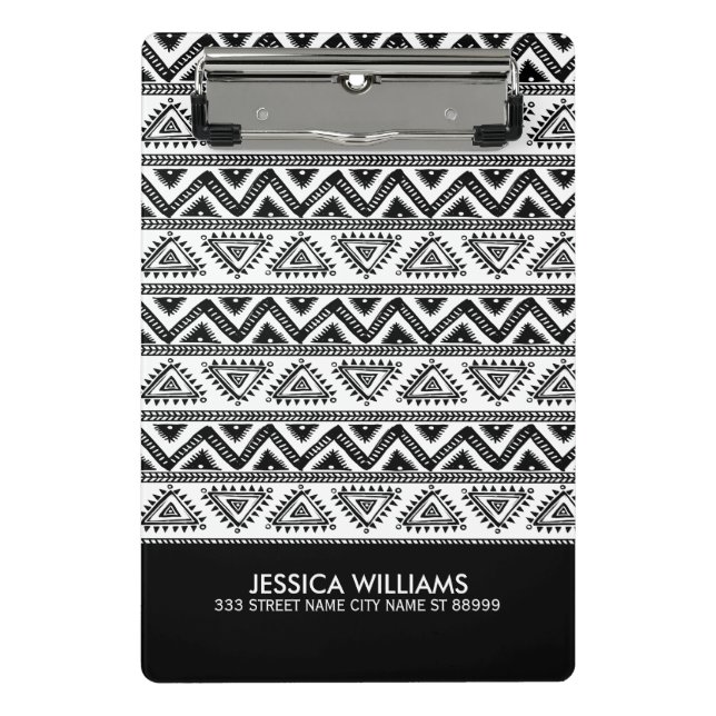 Black & White Tribal Geometric Pattern Mini Clipboard (Front)