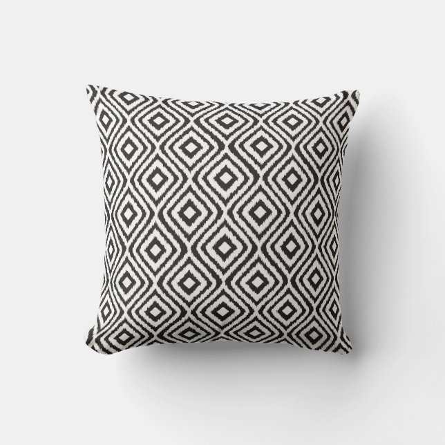 Black White Tribal Ikat Pattern Cushion (Front)