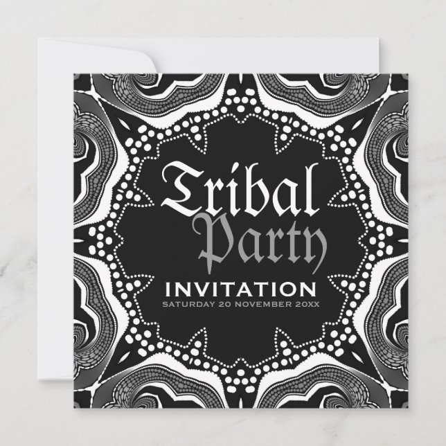 Black White Tribal Mediaeval Gothic Party Invitation (Front)