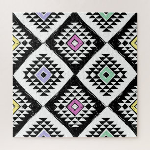 Black White Tribal Navajo Pattern Jigsaw Puzzle