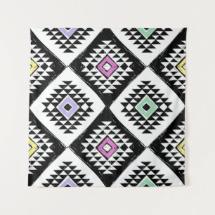 Black White Tribal Navajo Pattern Tapestry