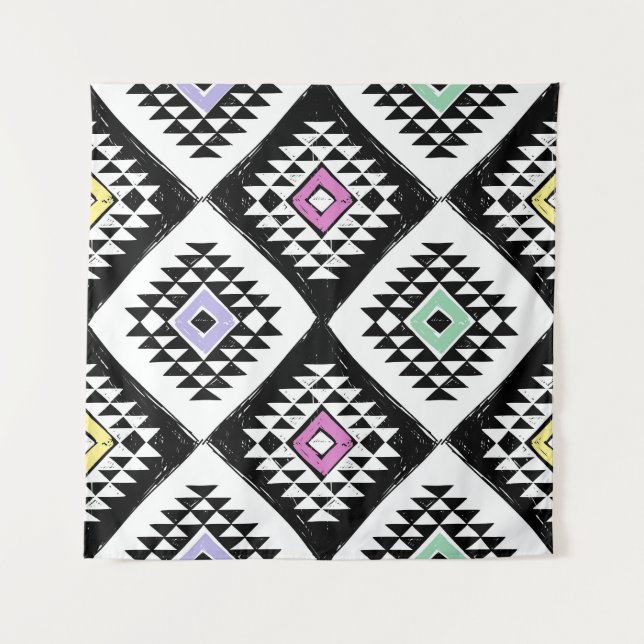 Black White Tribal Navajo Pattern Tapestry (Front)