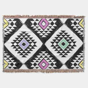 Black White Tribal Navajo Pattern Throw Blanket