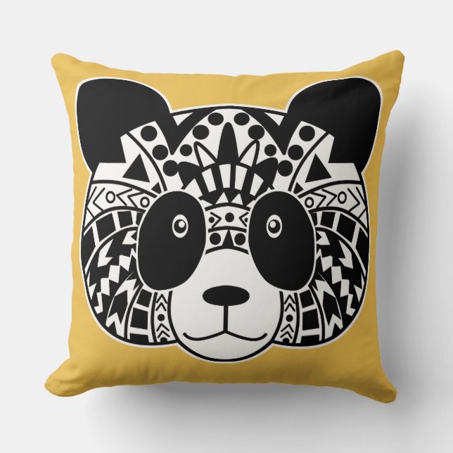 Black & White Tribal Panda Cushion (Front)