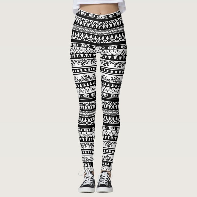 Black & White Tribal Print Leggings (Front)