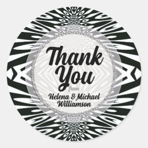Black+White Tribal Zebra Modern Thank You Sticker