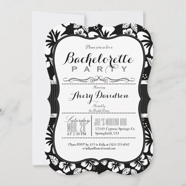 Black & White Tropical Bachelorette Party Invitation (Front)