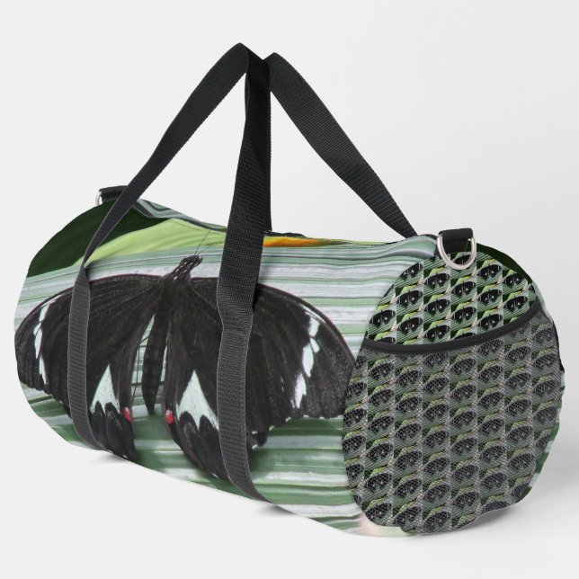 Black & White Tropical Butterfly Duffle Bag (Right Corner)