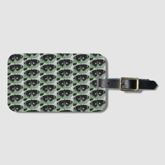Black & White Tropical Butterfly  Luggage Tag (Front Horizontal)