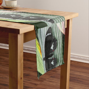Black & White Tropical Butterfly Short Table Runner
