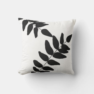 Black & White Tropical Foliage Outdoor Pillow