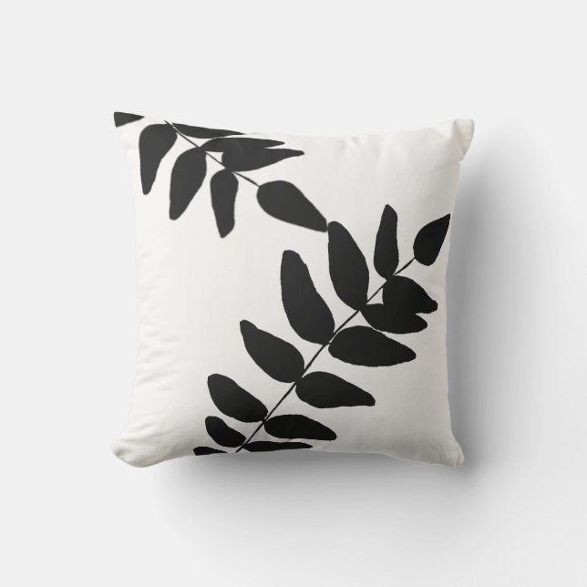 Black & White Tropical Foliage Outdoor Pillow (Front)