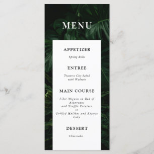 Black White Tropical Monstera Wedding Menu