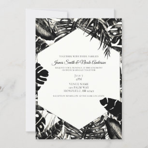 Black & White Tropical Palm Leaves Wedding  Invitation