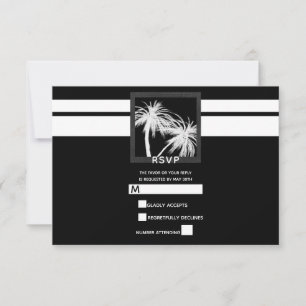 Black & White Tropical Palm Modern Wedding RSVP