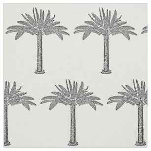 Black & White Tropical Palm Tree Any Custom Colour Fabric