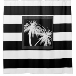Black & White Tropical Palm Trees Modern Chic Shower Curtain
