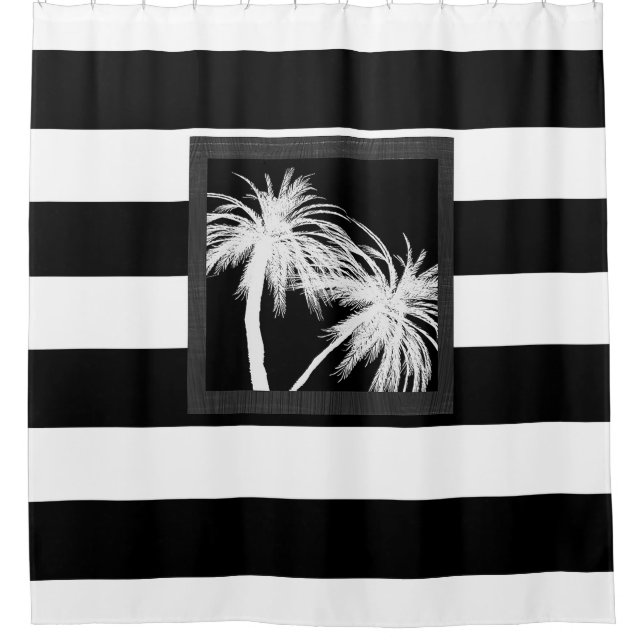 Black & White Tropical Palm Trees Modern Chic Shower Curtain (Front)