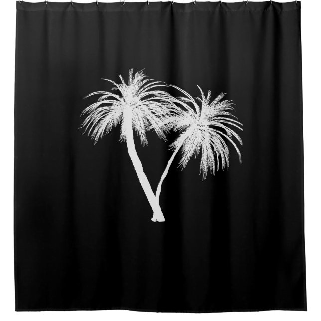 Black & White Tropical Palm Trees Modern Chic Shower Curtain (Front)