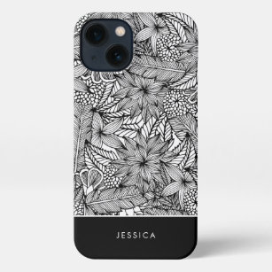 Black & White Tropical Pattern Personalised iPhone 13 Case