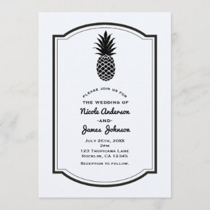 Black & White Tropical Pineapple Elegant Chic Invitation