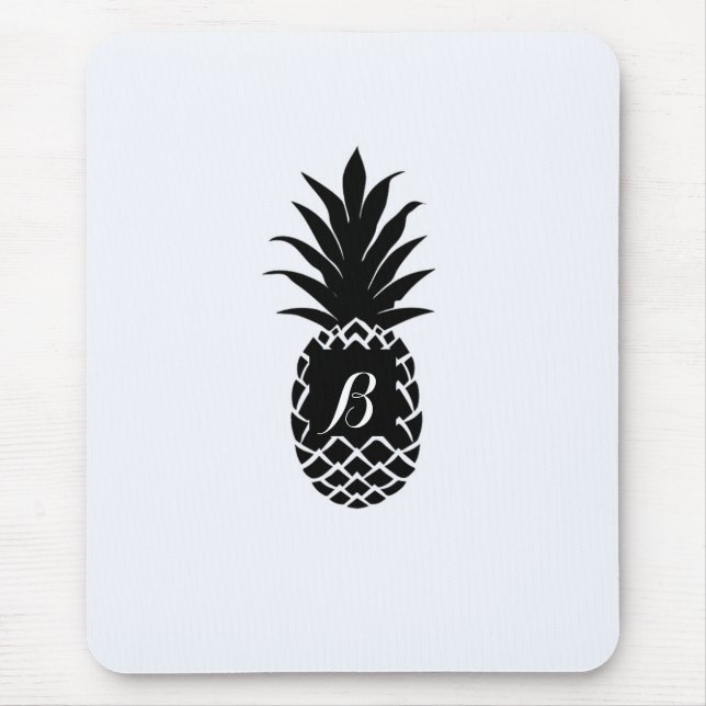 Black & White Tropical Pineapple Elegant Chic Mouse Mat (Front)