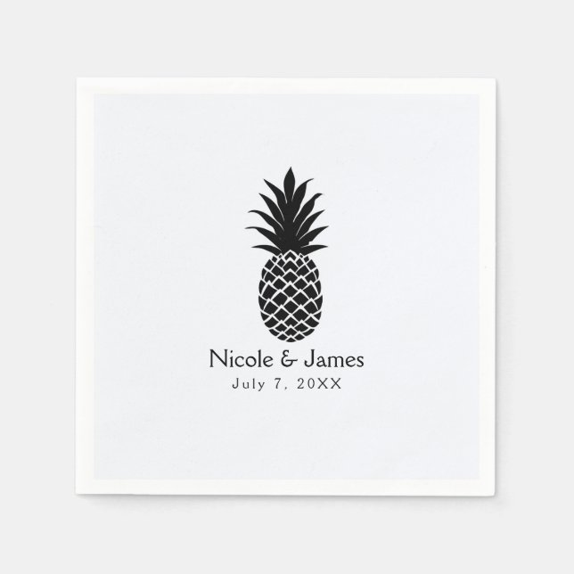 Black & White Tropical Pineapple Elegant Chic Napkin (Front)