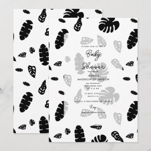Black & White Tropical Summer Leaves Baby Shower Invitation