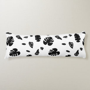 Black & White Tropical Summer Leaves Pattern Body Cushion