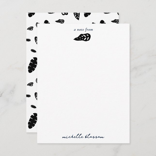 Black & White Tropical Summer Leaves Pattern Card (Front/Back)