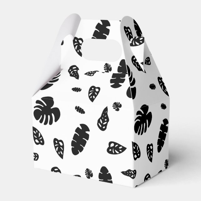 Black & White Tropical Summer Leaves Pattern Favour Box (Front Side)
