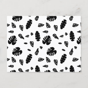Black & White Tropical Summer Leaves Pattern Holiday Postcard
