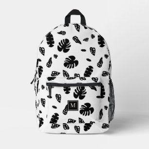 Black & White Tropical Summer Leaves Pattern Printed Backpack