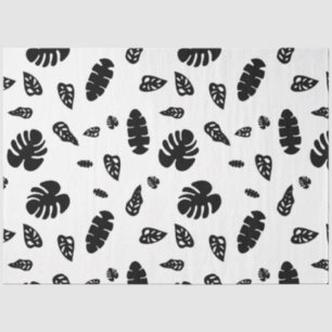 Black & White Tropical Summer Leaves Pattern Tissue Paper