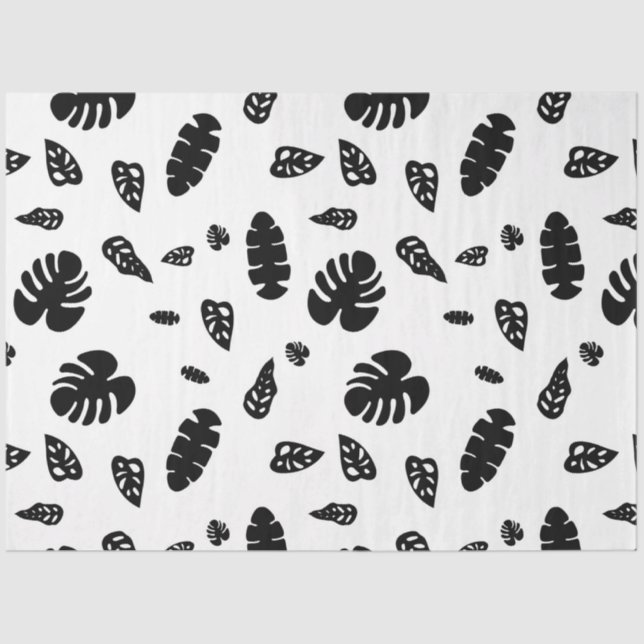 Black & White Tropical Summer Leaves Pattern Tissue Paper (Front)