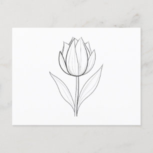 Black White Tulip Line Art Postcard